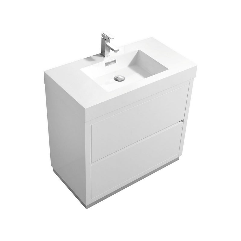 Kube Bath FMB36-GW Bliss 36" High Gloss White Free Standing Single Sink Bathroom Vanity with Reinforced Acrylic Composite Top