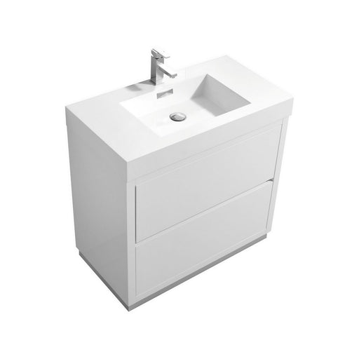 Kube Bath FMB36-GW Bliss 36" High Gloss White Free Standing Single Sink Bathroom Vanity with Reinforced Acrylic Composite Top