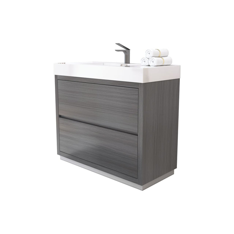 Kube Bath FMB40-VAG Bliss 40" Vulcan Ash Grey Free Standing Single Sink Bathroom Vanity with Reinforced Acrylic Composite Top