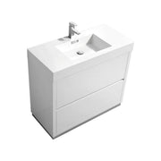 Kube Bath FMB40-GW Bliss 40" High Gloss White Free Standing Single Sink Bathroom Vanity with Reinforced Acrylic Composite Top