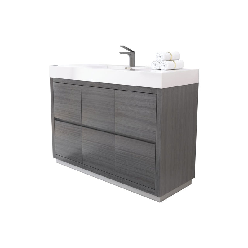 Kube Bath FMB48-VAG Bliss 48" Vulcan Ash Grey Free Standing Single Sink Bathroom Vanity with Reinforced Acrylic Composite Top