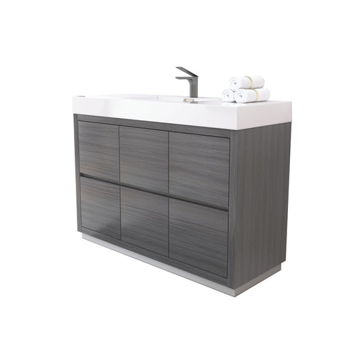 Kube Bath FMB48-VAG Bliss 48" Vulcan Ash Grey Free Standing Single Sink Bathroom Vanity with Reinforced Acrylic Composite Top