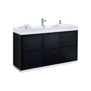 Kube Bath FMB60S-BK Bliss 60" Black Free Standing Single Sink Bathroom Vanity with Reinforced Acrylic Composite Top