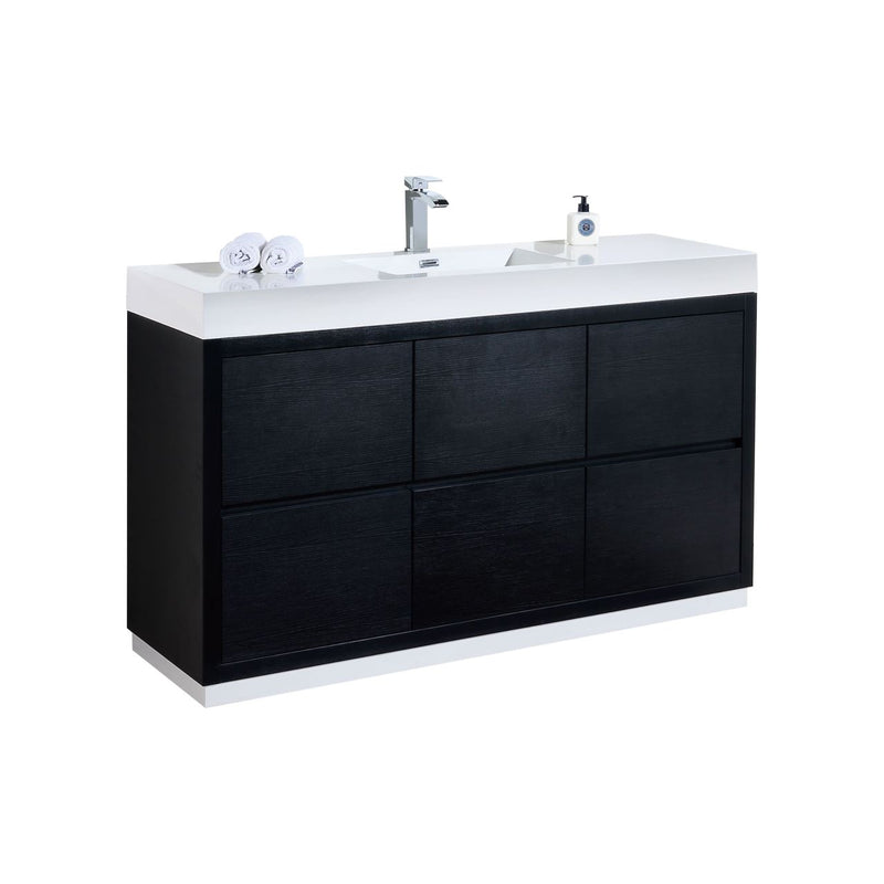 Kube Bath FMB60S-BK Bliss 60" Black Free Standing Single Sink Bathroom Vanity with Reinforced Acrylic Composite Top