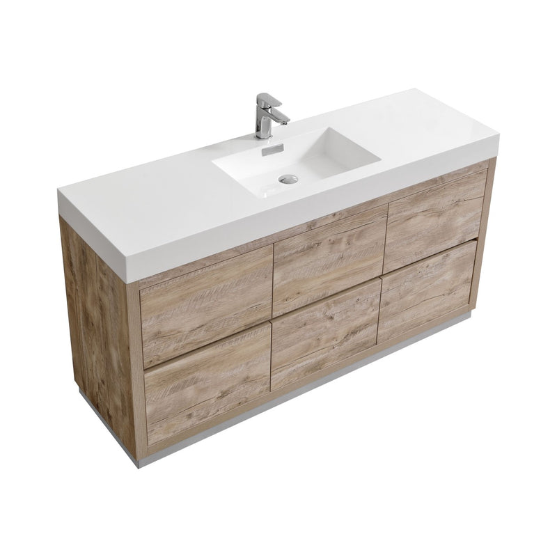 Kube Bath FMB60S-NW Bliss 60" Nature Wood Free Standing Single Sink Bathroom Vanity with Reinforced Acrylic Composite Top