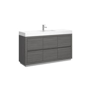 Kube Bath FMB60S-VAG Bliss 60" Vulcan Ash Grey Free Standing Single Sink Bathroom Vanity with Reinforced Acrylic Composite Top