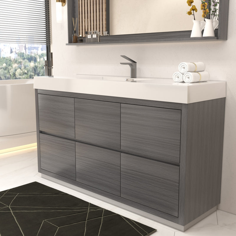 Kube Bath FMB60S-VAG Bliss 60" Vulcan Ash Grey Free Standing Single Sink Bathroom Vanity with Reinforced Acrylic Composite Top - view 3