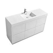Kube Bath FMB60S-GW Bliss 60" High Gloss White Free Standing Single Sink Bathroom Vanity with Reinforced Acrylic Composite Top