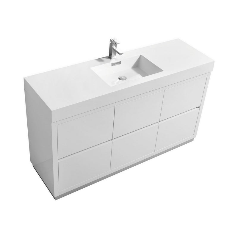 Kube Bath FMB60S-GW Bliss 60" High Gloss White Free Standing Single Sink Bathroom Vanity with Reinforced Acrylic Composite Top