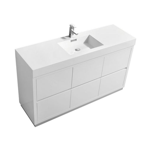 Kube Bath FMB60S-GW Bliss 60" High Gloss White Free Standing Single Sink Bathroom Vanity with Reinforced Acrylic Composite Top