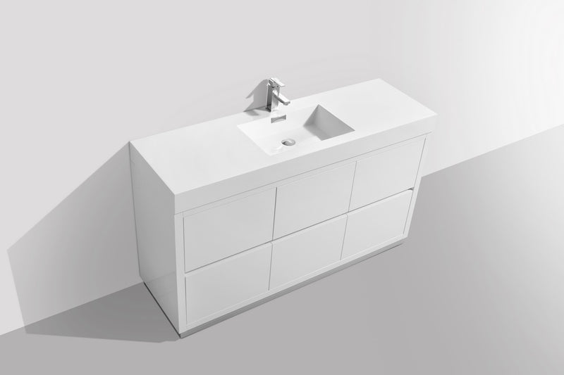 Kube Bath FMB60S-GW Bliss 60" High Gloss White Free Standing Single Sink Bathroom Vanity with Reinforced Acrylic Composite Top - view 4