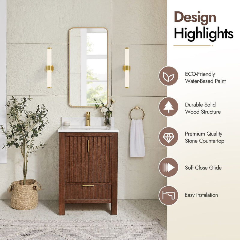 Vinnova 704224-AD-GW Shenzhen 24" Single Sink Bath Vanity in Aged Dark Brown Oak
