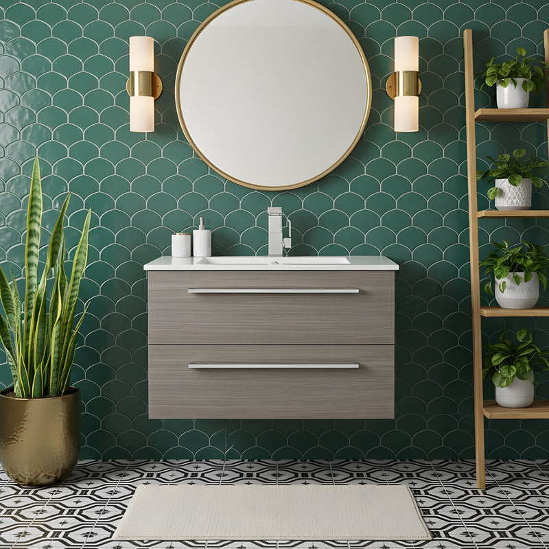 Cutler FV ARIA30 Silhouette 30" Single Sink Wall Mount Cultured Marble Top Bathroom Vanity - Aria