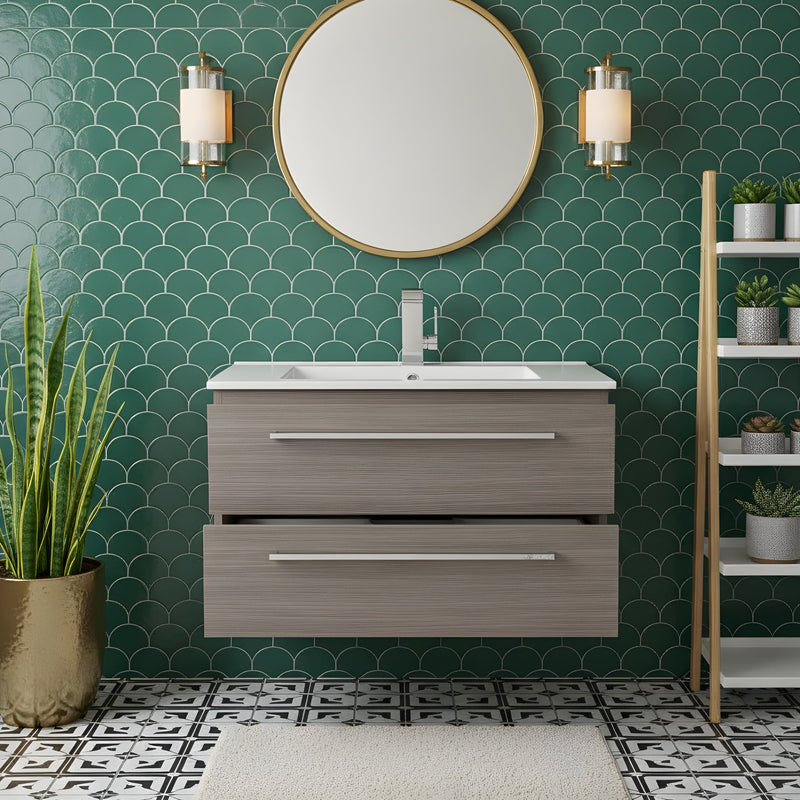 Cutler FV ARIA30 Silhouette 30" Single Sink Wall Mount Cultured Marble Top Bathroom Vanity - Aria