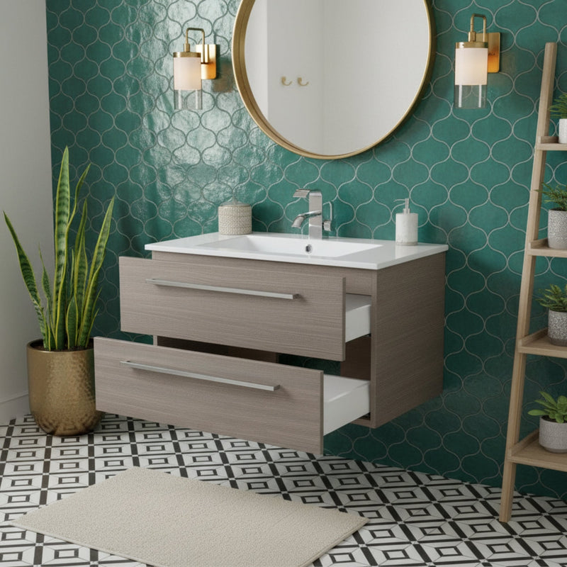 Cutler FV ARIA30 Silhouette 30" Single Sink Wall Mount Cultured Marble Top Bathroom Vanity - Aria