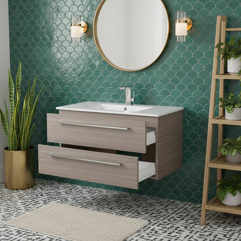 Cutler FV ARIA 36 Silhouette 36" Single Sink Wall Mount Cultured Marble Top Bathroom Vanity - Aria