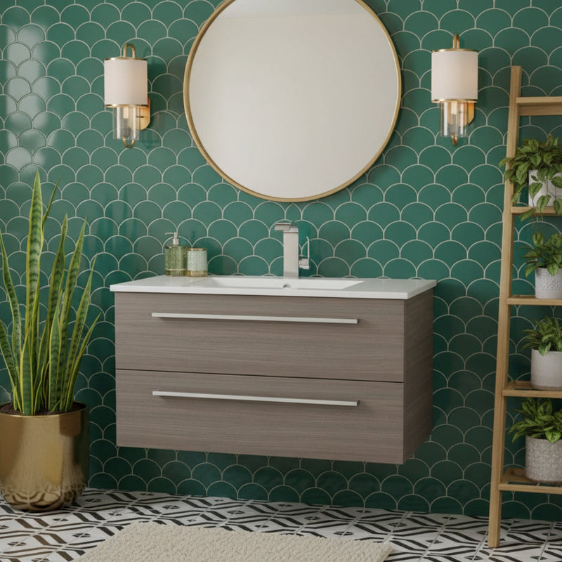 Cutler FV ARIA 36 Silhouette 36" Single Sink Wall Mount Cultured Marble Top Bathroom Vanity - Aria