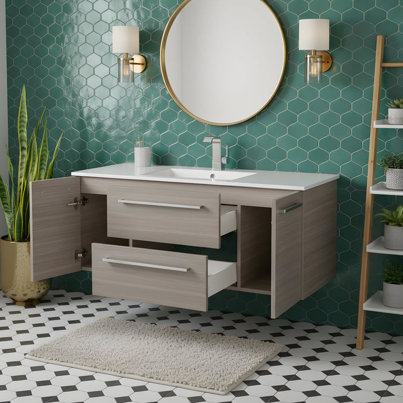 Cutler FV ARIA48 Silhouette 48" Single Sink Wall Mount Cultured Marble Top Bathroom Vanity - Aria