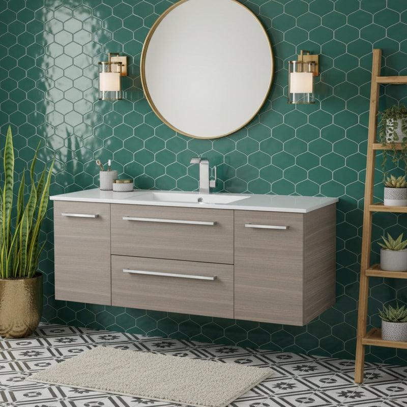 Cutler FV ARIA48 Silhouette 48" Single Sink Wall Mount Cultured Marble Top Bathroom Vanity - Aria