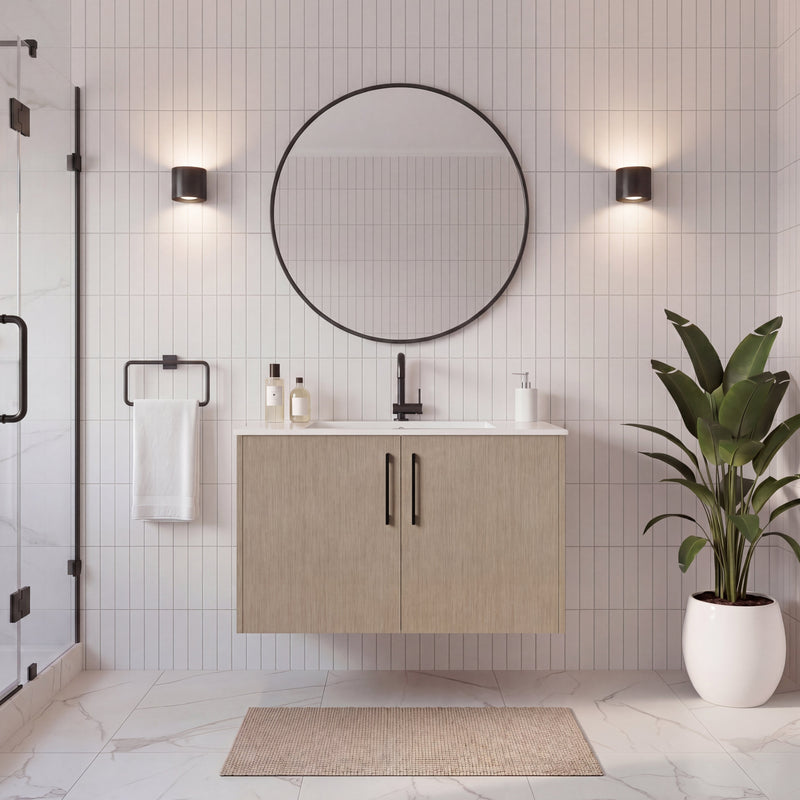 Cutler FV BK FLAVIA30 Bekka 30" Wall Mount Single Sink Cultured Marble Top Modern Bathroom Vanity - Flavia