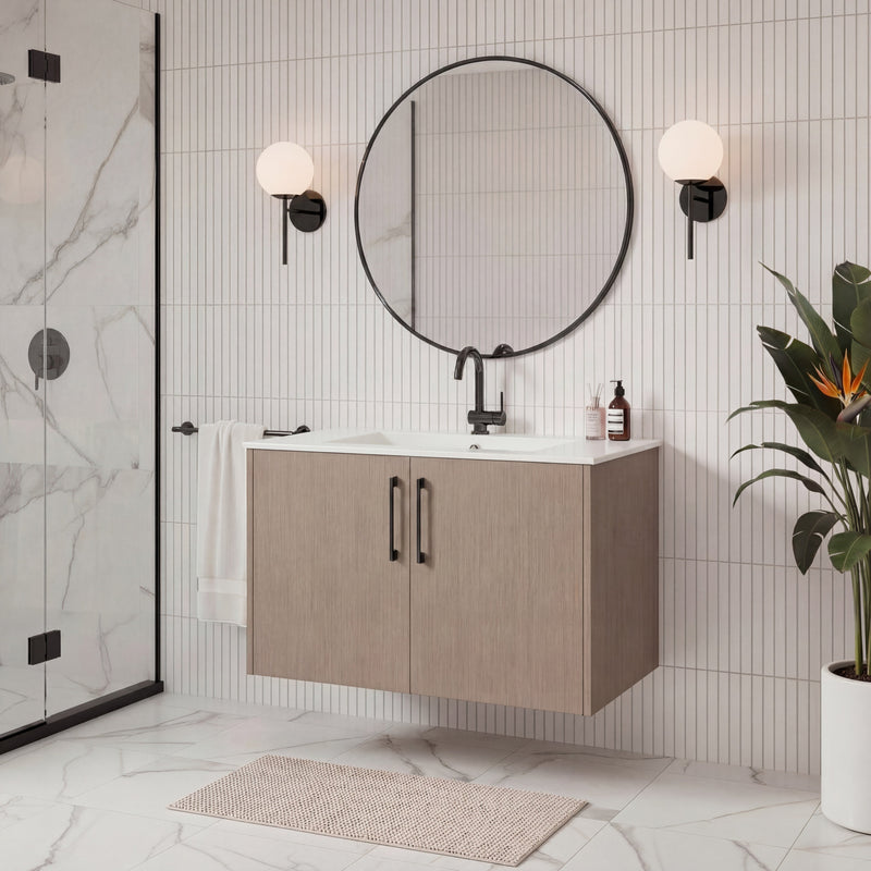 Cutler FV BK FLAVIA30 Bekka 30" Wall Mount Single Sink Cultured Marble Top Modern Bathroom Vanity - Flavia