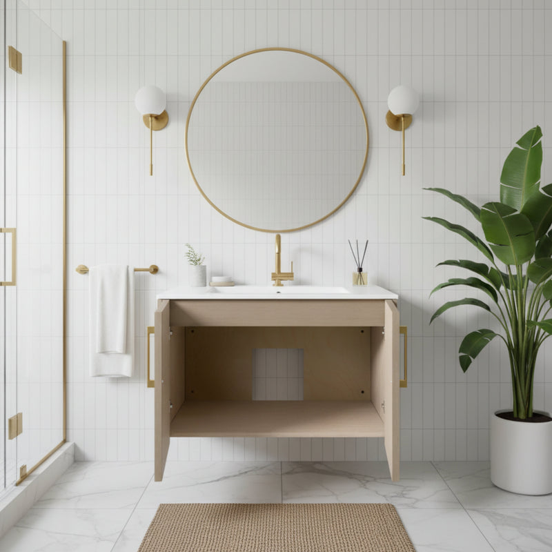 Cutler FV BK FLAVIA30 Bekka 30" Wall Mount Single Sink Cultured Marble Top Modern Bathroom Vanity - Flavia