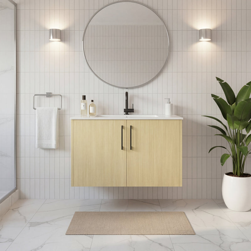 Cutler FV BK LAGO30 Bekka 30" Wall Mount Single Sink Cultured Marble Top Modern Bathroom Vanity - Lago