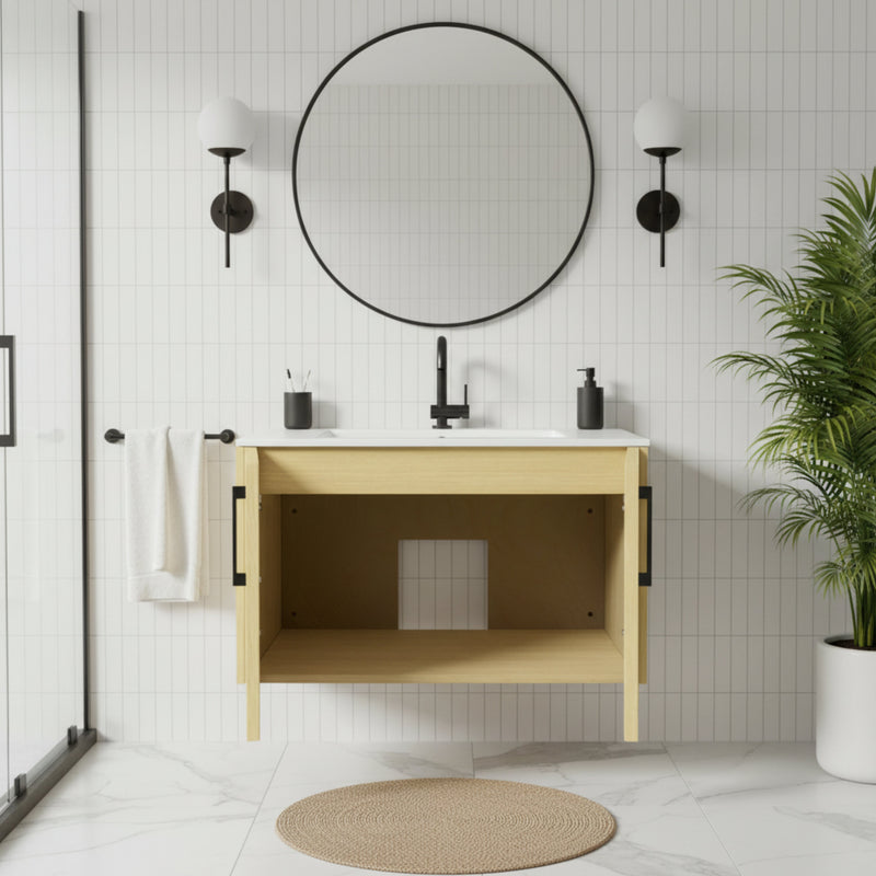 Cutler FV BK LAGO30 Bekka 30" Wall Mount Single Sink Cultured Marble Top Modern Bathroom Vanity - Lago