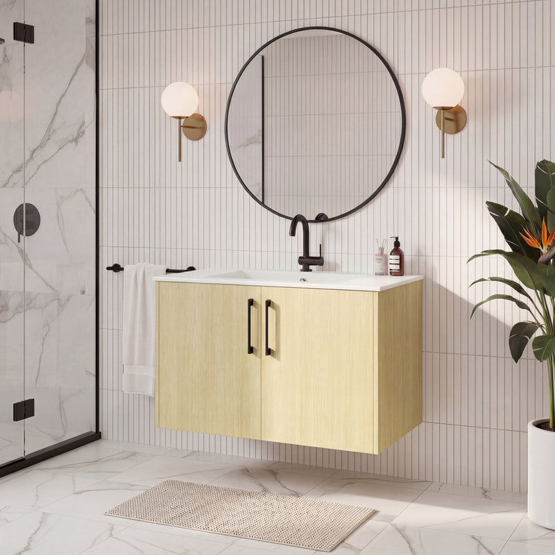 Cutler FV BK LAGO30 Bekka 30" Wall Mount Single Sink Cultured Marble Top Modern Bathroom Vanity - Lago