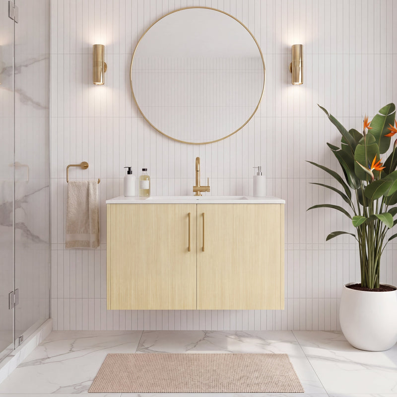 Cutler FV BK LAGO30 Bekka 30" Wall Mount Single Sink Cultured Marble Top Modern Bathroom Vanity - Lago