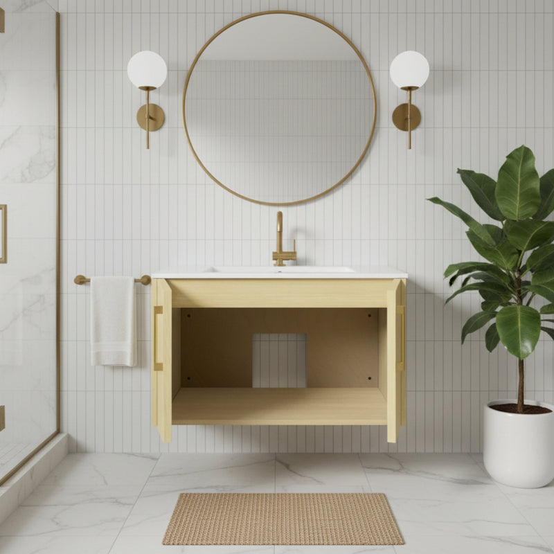Cutler FV BK LAGO30 Bekka 30" Wall Mount Single Sink Cultured Marble Top Modern Bathroom Vanity - Lago