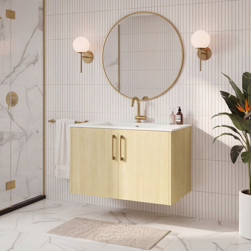 Cutler FV BK LAGO30 Bekka 30" Wall Mount Single Sink Cultured Marble Top Modern Bathroom Vanity - Lago