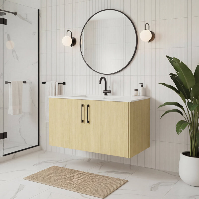 Cutler FV BK LAGO36 Bekka 36" Wall Mount Single Sink Cultured Marble Top Modern Bathroom Vanity - Lago