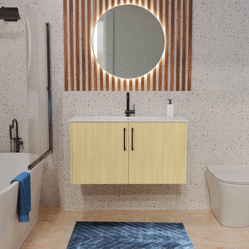 Cutler FV BK LAGO36 Bekka 36" Wall Mount Single Sink Cultured Marble Top Modern Bathroom Vanity - Lago
