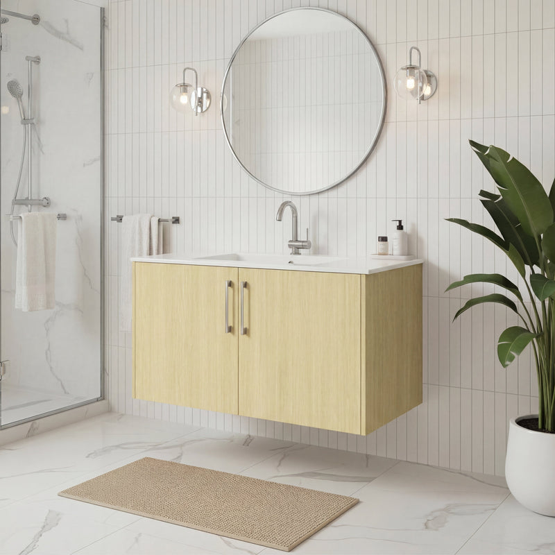 Cutler FV BK LAGO36 Bekka 36" Wall Mount Single Sink Cultured Marble Top Modern Bathroom Vanity - Lago