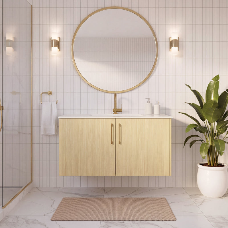 Cutler FV BK LAGO36 Bekka 36" Wall Mount Single Sink Cultured Marble Top Modern Bathroom Vanity - Lago