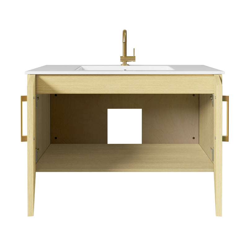 Cutler FV BK LAGO36 Bekka 36" Wall Mount Single Sink Cultured Marble Top Modern Bathroom Vanity - Lago