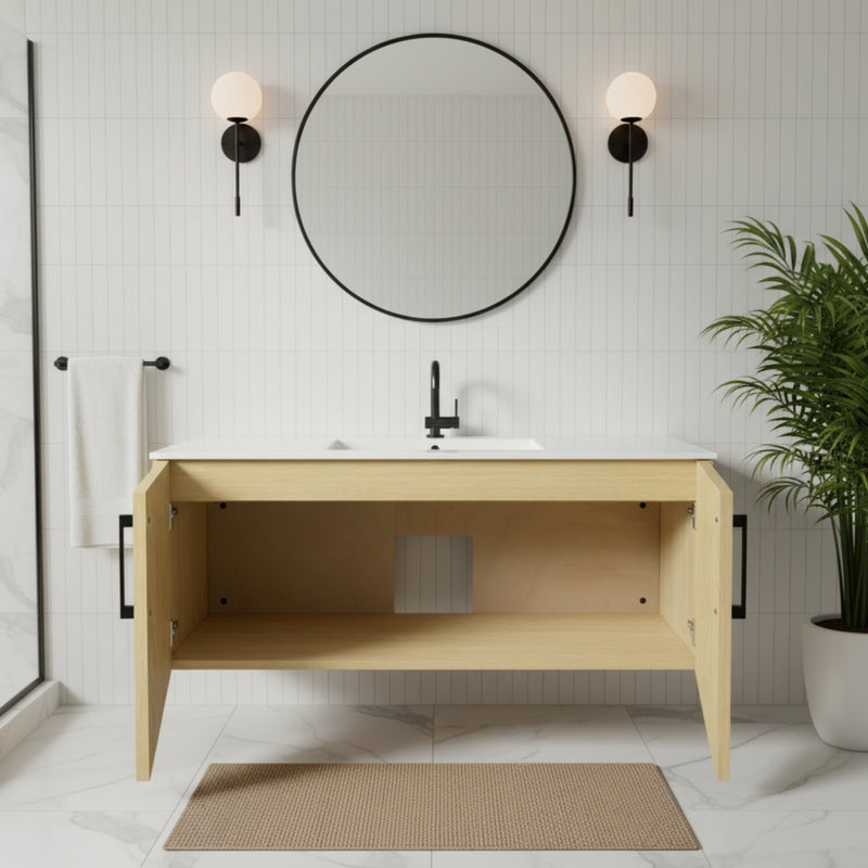 Cutler FV BK LAGO48 Bekka 48" Wall Mount Single Sink Cultured Marble Top Modern Bathroom Vanity - Lago