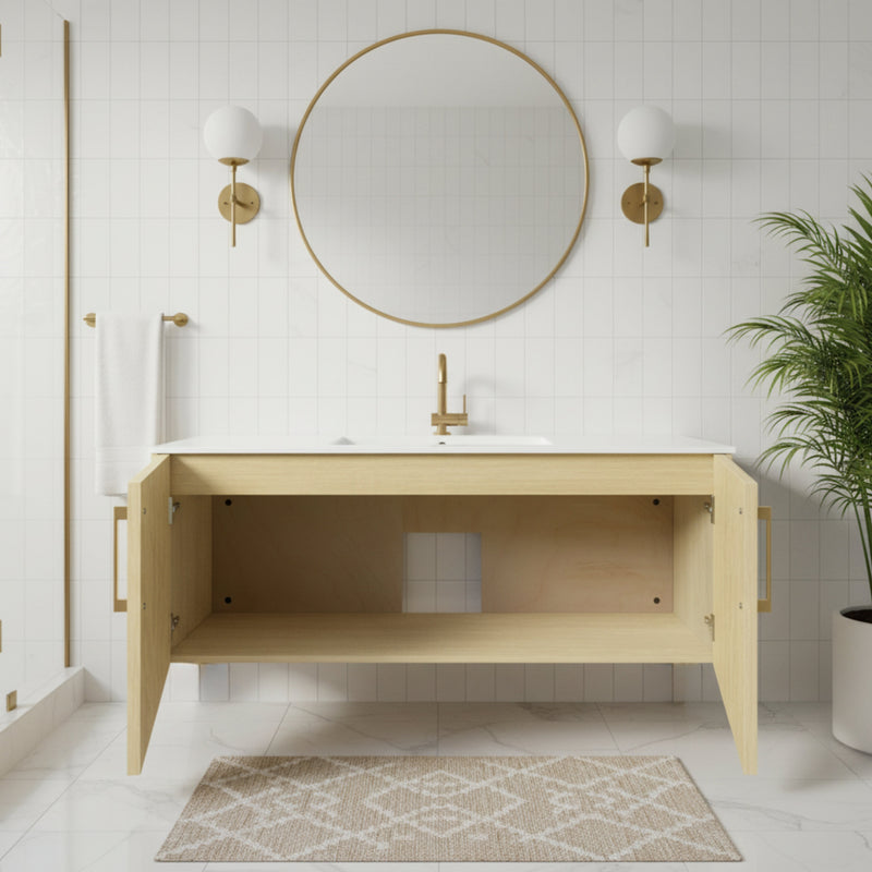 Cutler FV BK LAGO48 Bekka 48" Wall Mount Single Sink Cultured Marble Top Modern Bathroom Vanity - Lago