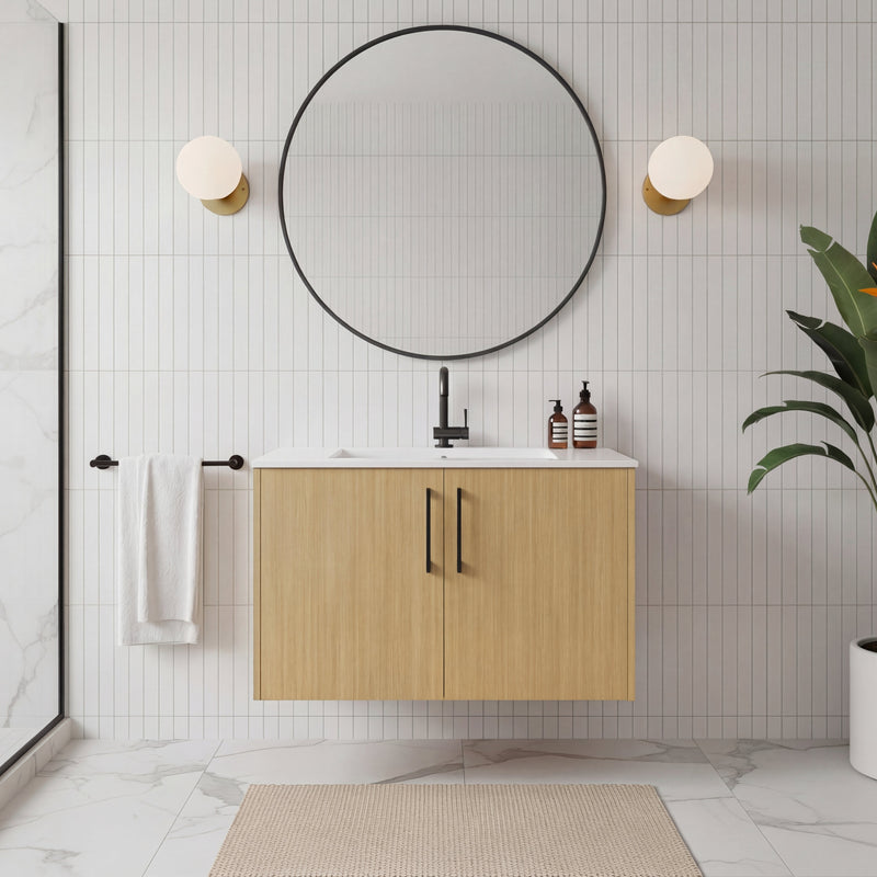 Cutler FV BK NATURA30 Bekka 30" Wall Mount Single Sink Cultured Marble Top Modern Bathroom Vanity - Natura