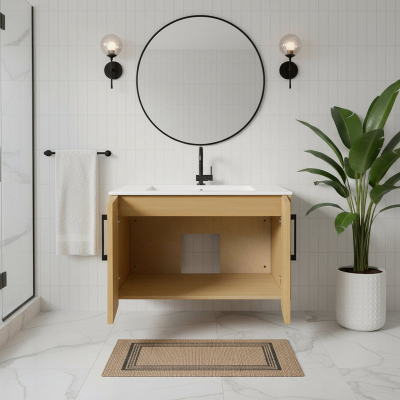 Cutler FV BK NATURA30 Bekka 30" Wall Mount Single Sink Cultured Marble Top Modern Bathroom Vanity - Natura