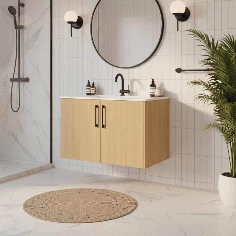 Cutler FV BK NATURA30 Bekka 30" Wall Mount Single Sink Cultured Marble Top Modern Bathroom Vanity - Natura