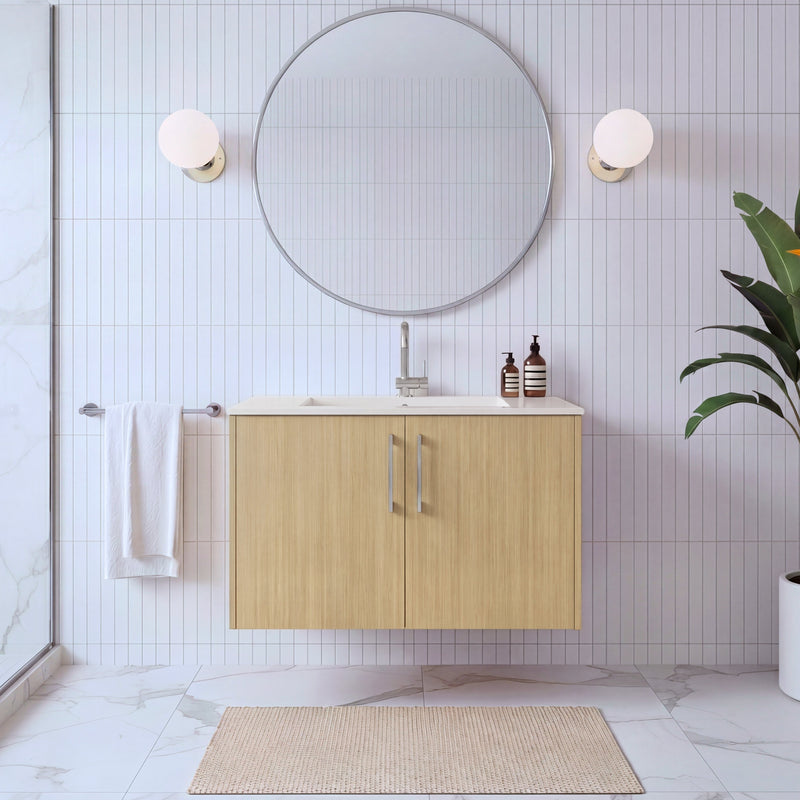 Cutler FV BK NATURA30 Bekka 30" Wall Mount Single Sink Cultured Marble Top Modern Bathroom Vanity - Natura