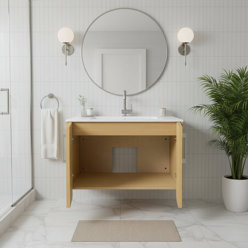 Cutler FV BK NATURA30 Bekka 30" Wall Mount Single Sink Cultured Marble Top Modern Bathroom Vanity - Natura