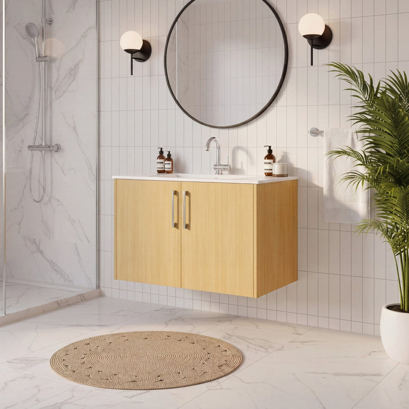 Cutler FV BK NATURA30 Bekka 30" Wall Mount Single Sink Cultured Marble Top Modern Bathroom Vanity - Natura
