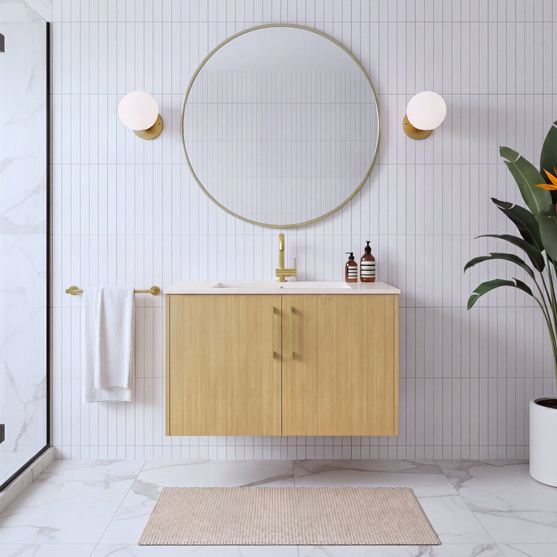 Cutler FV BK NATURA30 Bekka 30" Wall Mount Single Sink Cultured Marble Top Modern Bathroom Vanity - Natura