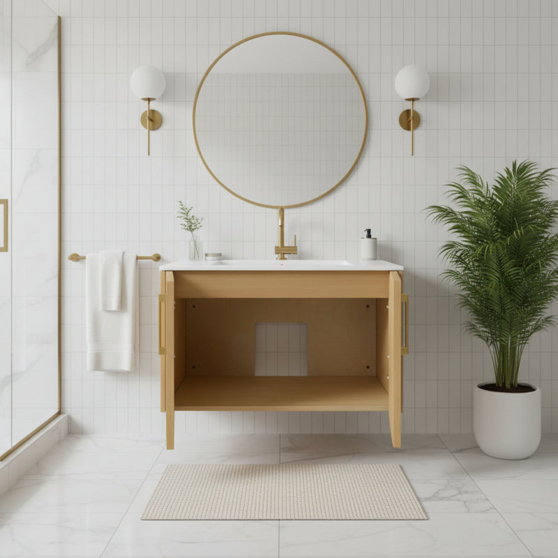 Cutler FV BK NATURA30 Bekka 30" Wall Mount Single Sink Cultured Marble Top Modern Bathroom Vanity - Natura