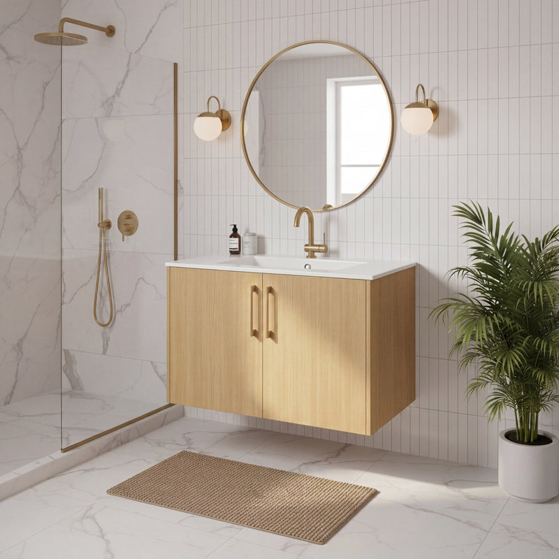 Cutler FV BK NATURA30 Bekka 30" Wall Mount Single Sink Cultured Marble Top Modern Bathroom Vanity - Natura