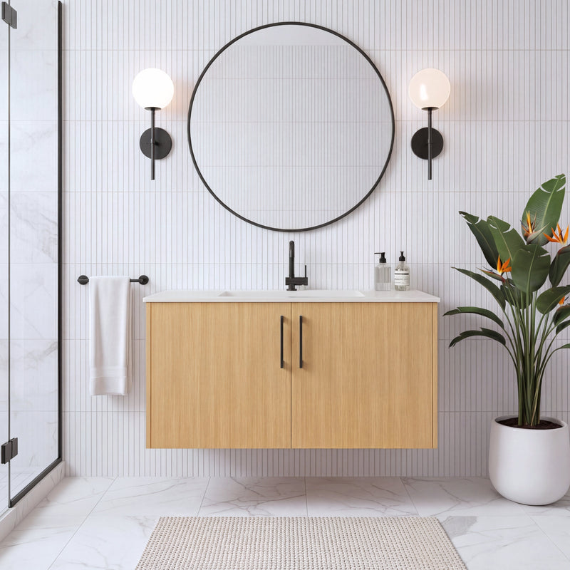 Cutler FV BK NATURA36 Bekka 36" Wall Mount Single Sink Cultured Marble Top Modern Bathroom Vanity - Natura