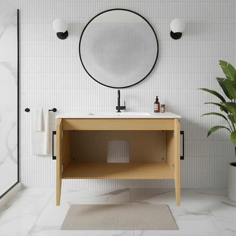 Cutler FV BK NATURA36 Bekka 36" Wall Mount Single Sink Cultured Marble Top Modern Bathroom Vanity - Natura